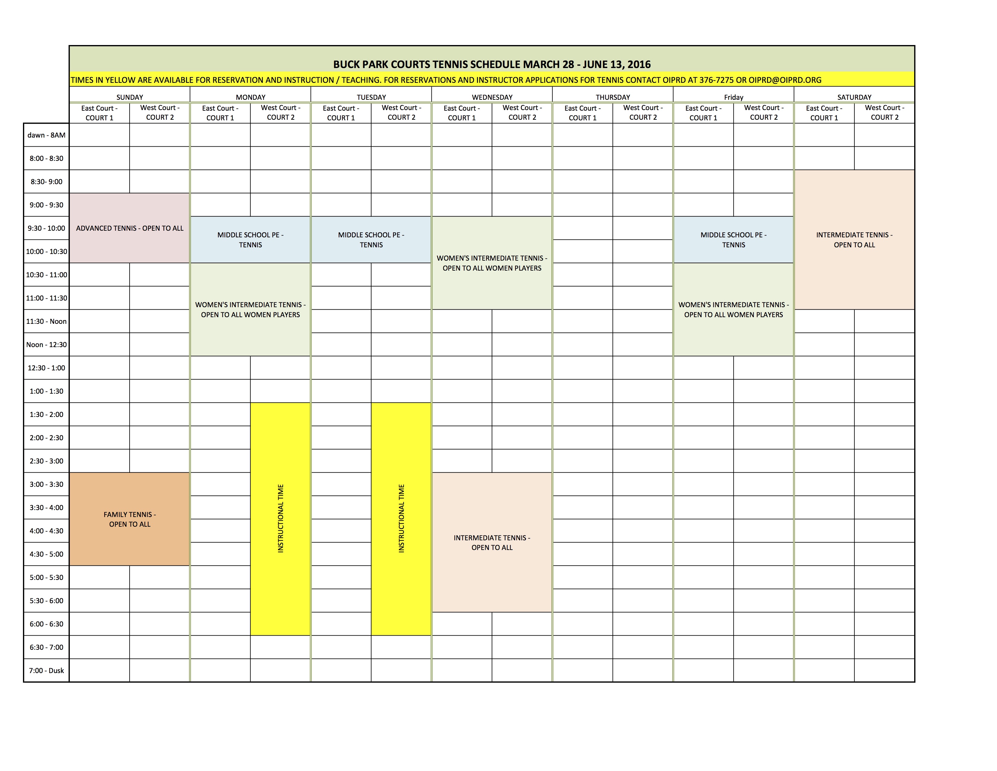 TENNIS SCHEDULE March 28 June 13 Orcas Island Park and Recreation